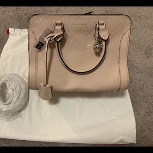Alexander McQueen Small Padlock Leather Satchel Nude
